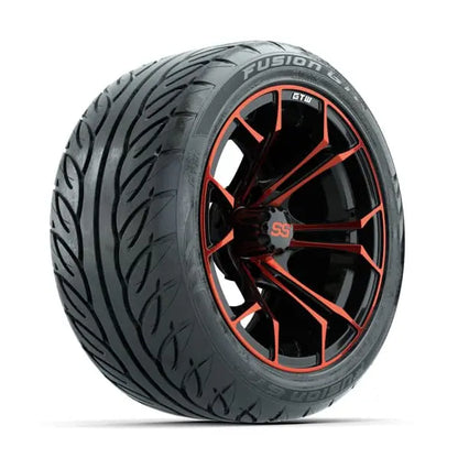 14" GTW Spyder Red and Black Wheels with Low Profile Golf Cart Tire