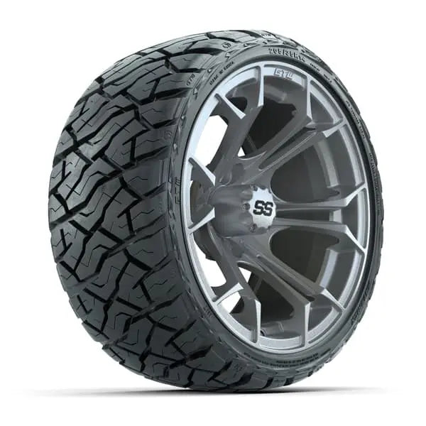 14" GTW Spyder Matte Silver Wheels with Low Profile Golf Cart Tire