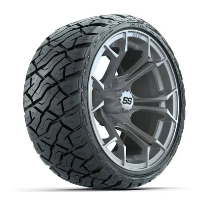 14" GTW Spyder Matte Silver Wheels with Low Profile Golf Cart Tire