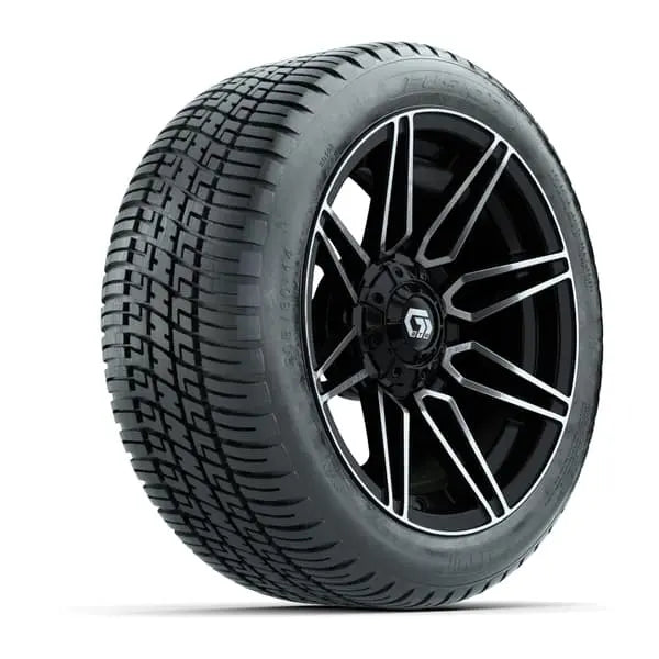 14" GTW Stealth Machined Black Wheels with Low Profile Golf Cart Tire