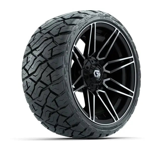 14" GTW Stealth Machined Black Wheels with Low Profile Golf Cart Tire
