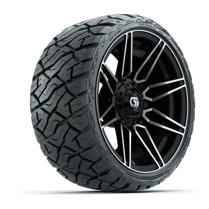14" GTW Stealth Machined Black Wheels with Low Profile Golf Cart Tire