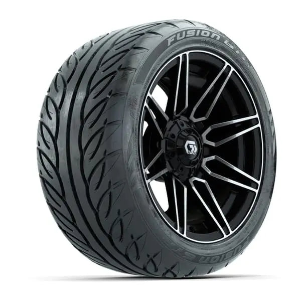 14" GTW Stealth Machined Black Wheels with Low Profile Golf Cart Tire