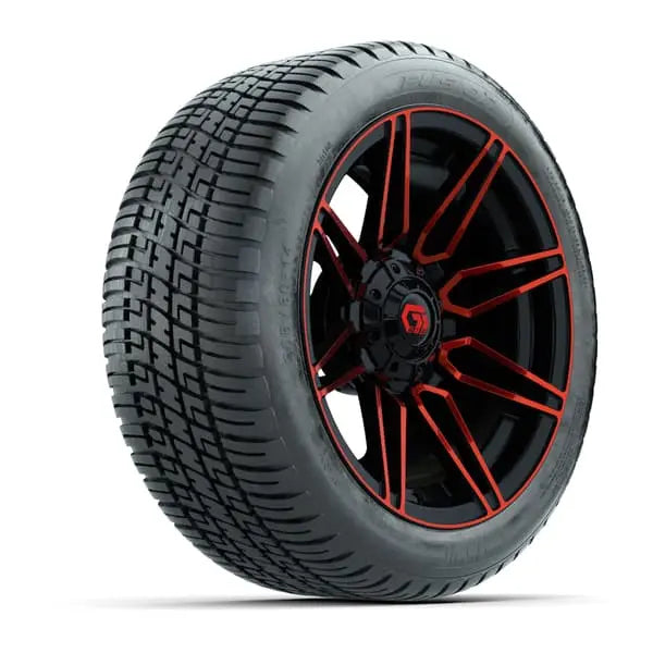 14" GTW Stealth Red and Black Wheels with Low Profile Golf Cart Tire