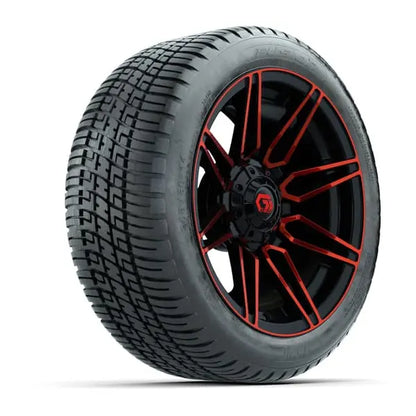 14" GTW Stealth Red and Black Wheels with Low Profile Golf Cart Tire