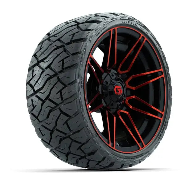 14" GTW Stealth Red and Black Wheels with Low Profile Golf Cart Tire