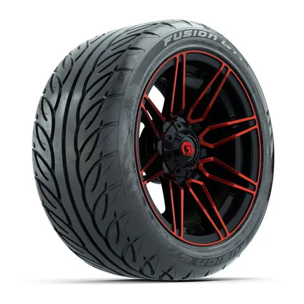 14" GTW Stealth Red and Black Wheels with Low Profile Golf Cart Tire