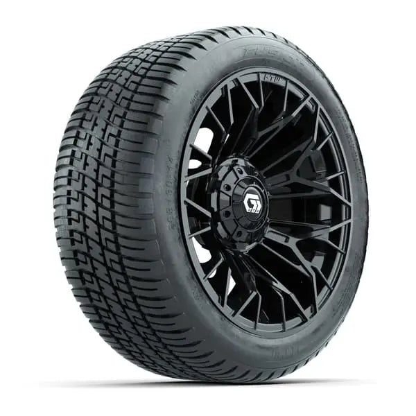 14" GTW Stellar Matte Black Wheels with Low Profile Golf Cart Tire