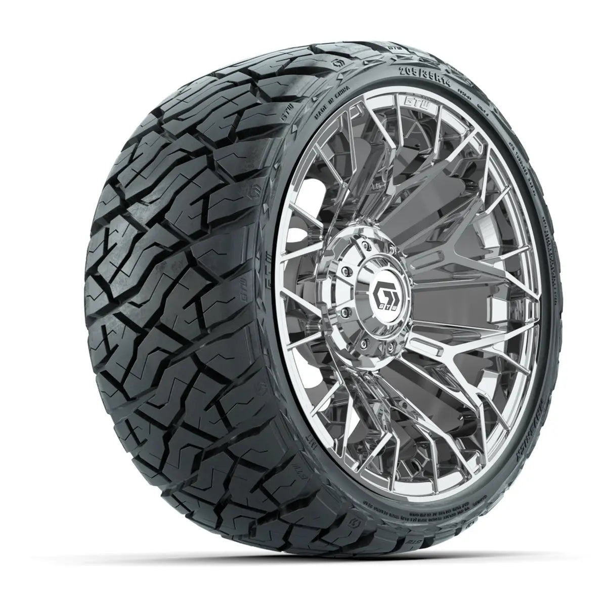 14" GTW Stellar Chrome Wheels with Low Profile Golf Cart Tire