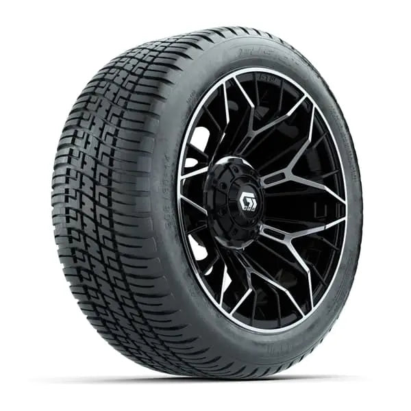 14" GTW Stellar Machined Black Wheels with Low Profile Golf Cart Tire