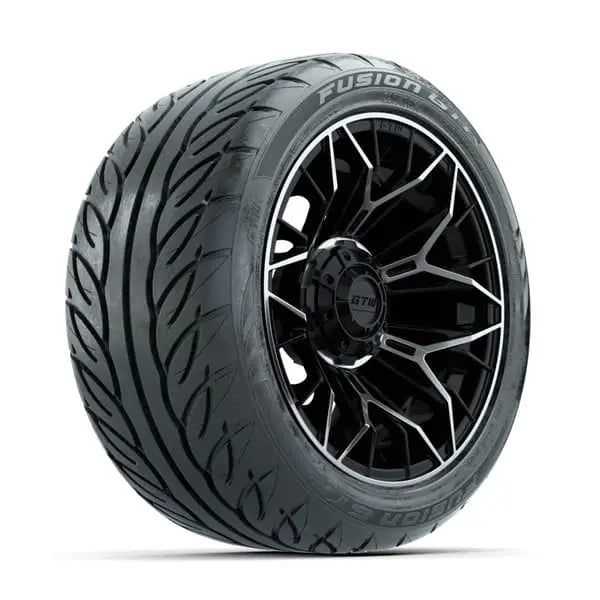 14" GTW Stellar Machined Black Wheels with Low Profile Golf Cart Tire