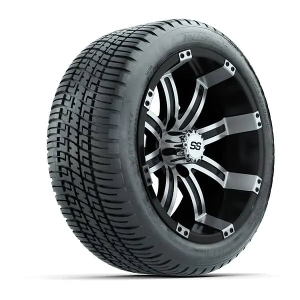 14" GTW Tempest Machined Black Wheels with Low Profile Golf Cart Tire