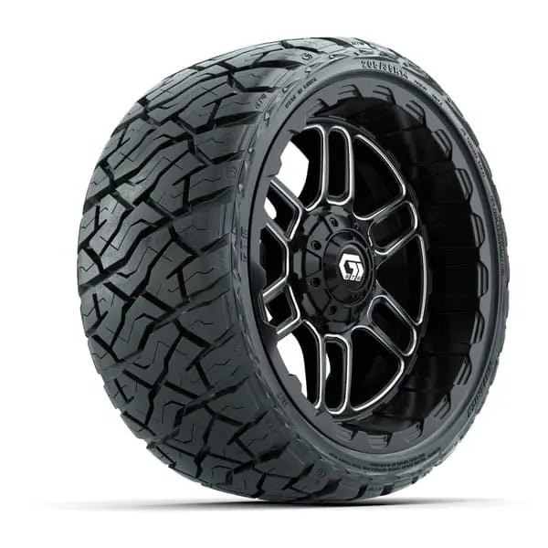 14" GTW Titan Machined Black Wheels with Low Profile Golf Cart Tire