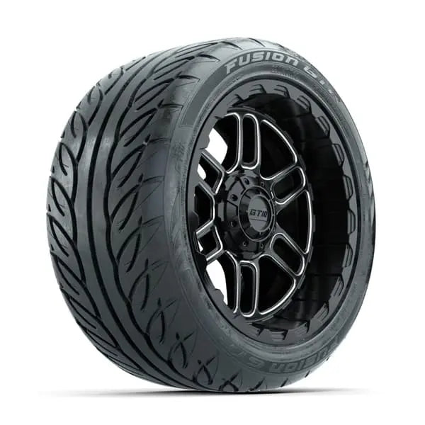 14" GTW Titan Machined Black Wheels with Low Profile Golf Cart Tire