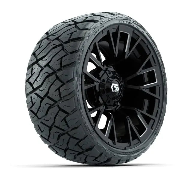 14" GTW Vandal Machined Black Wheels with Low Profile Golf Cart Tire