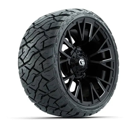 14" GTW Vandal Machined Black Wheels with Low Profile Golf Cart Tire