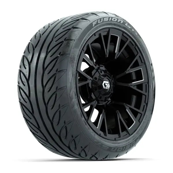 14" GTW Vandal Machined Black Wheels with Low Profile Golf Cart Tire