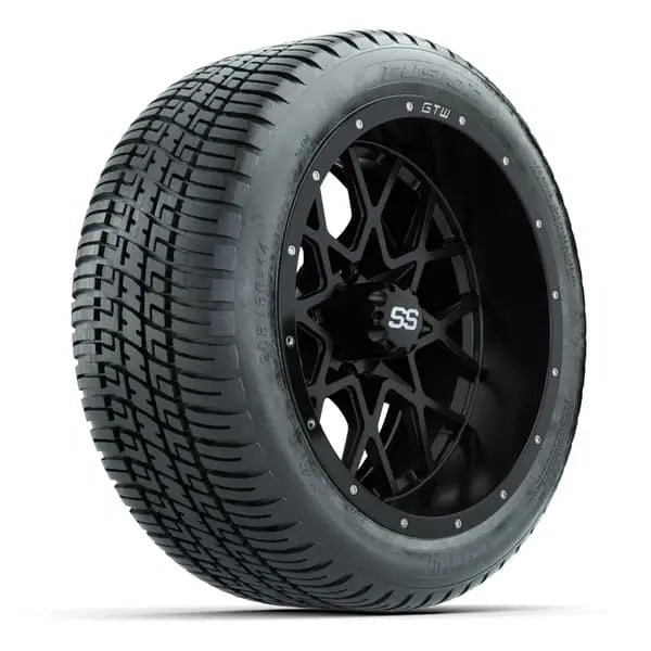 14" GTW Vortex Matte Black Wheels with Low Profile Golf Cart Tire