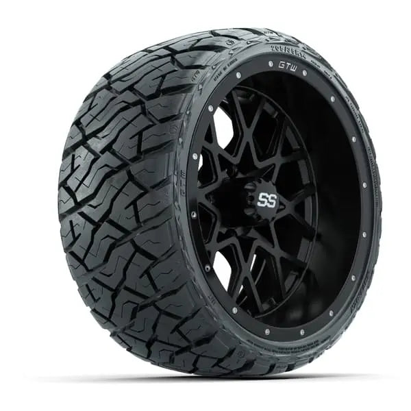 14" GTW Vortex Matte Black Wheels with Low Profile Golf Cart Tire