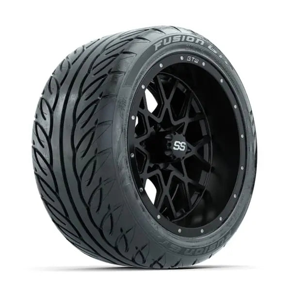 14" GTW Vortex Matte Black Wheels with Low Profile Golf Cart Tire