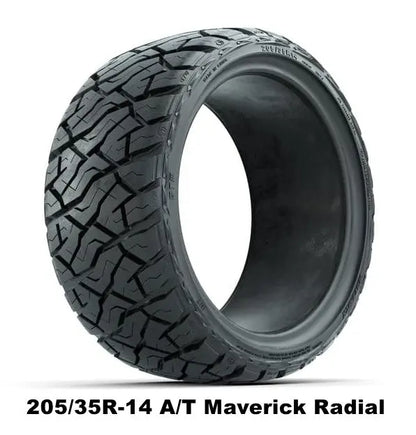 14" GTW Vortex Matte Black Wheels with Low Profile Golf Cart Tire