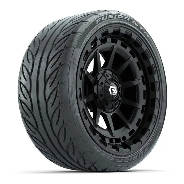 215/40-R15 GTW Fusion GTR Street Tire mounted on 15x7 Barricade Gloss Black Wheel