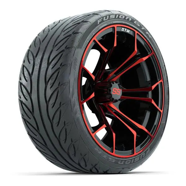 215/40-R15 GTW Fusion GTR Street Tire mounted on 15x7 Spyder Red and Black Wheel