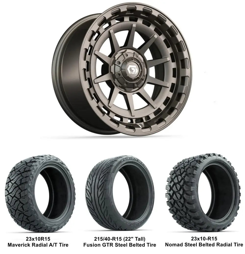 15" GTW Barricade Satin Bronze Wheels with Lifted Tire Combo