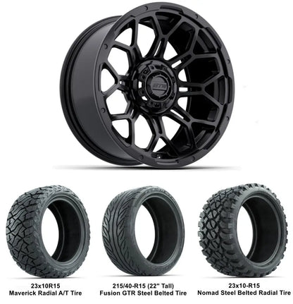15" GTW Bravo Matte Black Wheels with Lifted Tire Combo