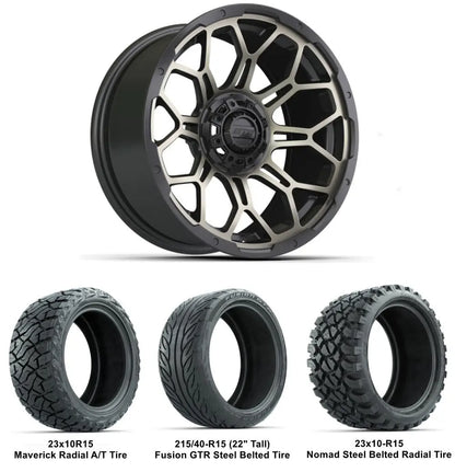 15" GTW Bravo Matte Bronze Wheels with Lifted Tire Combo