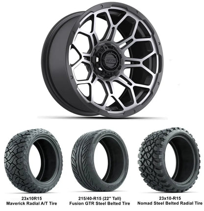 15" GTW Bravo Matte Grey Wheels with Lifted Tire Combo