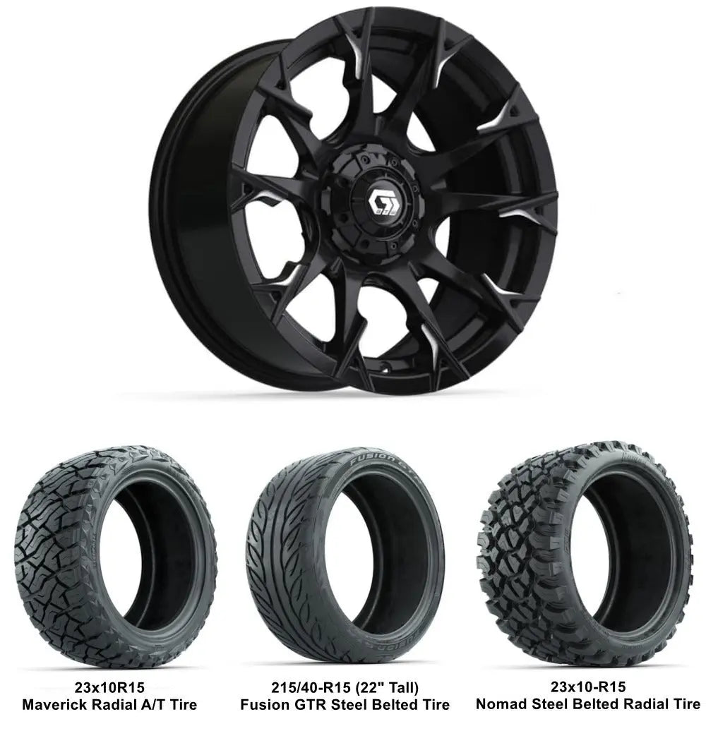 15" GTW Diablo Gloss Black Wheels with Lifted Tire Combo
