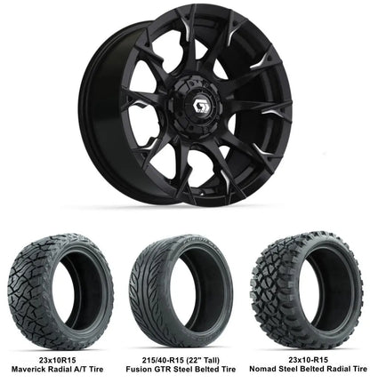 15" GTW Diablo Gloss Black Wheels with Lifted Tire Combo