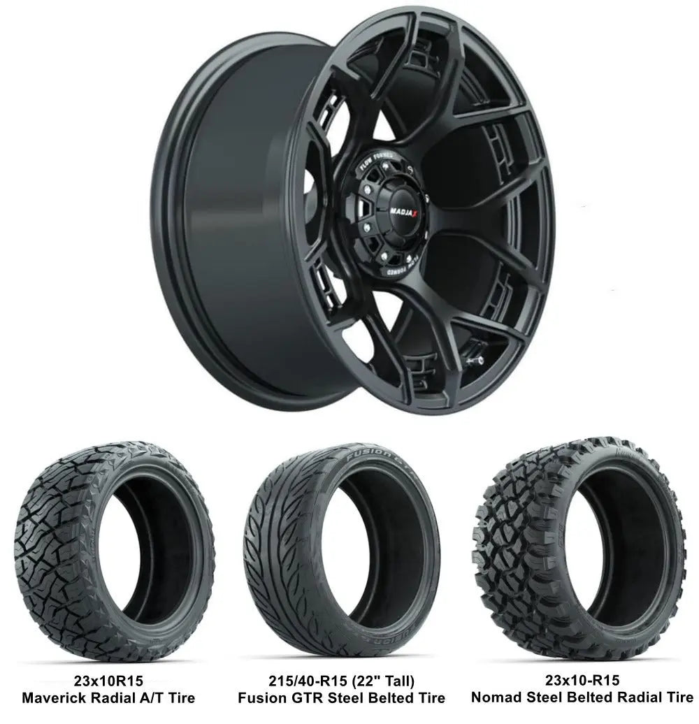 15" MadJax Evolution Matte Black Wheels with Lifted Tire Combo