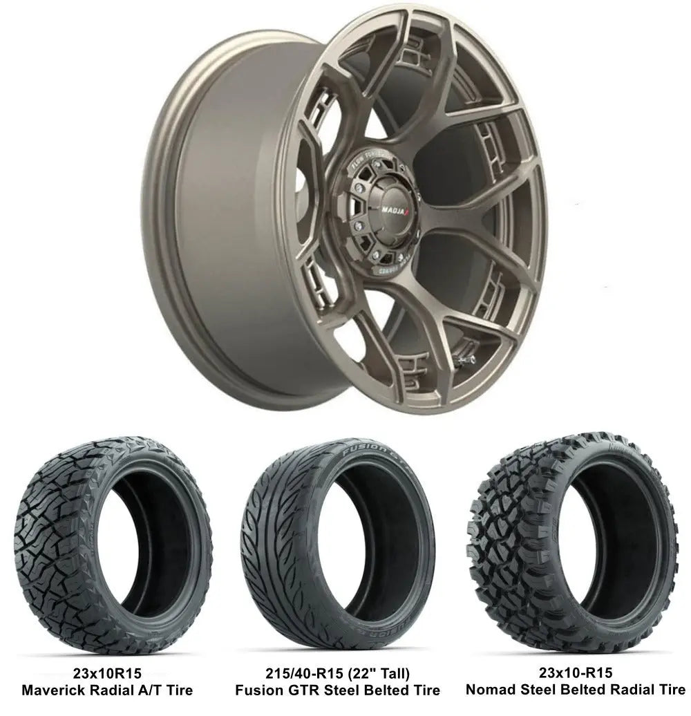 15" MadJax Evolution Matte Bronze Wheels with Lifted Tire Combo