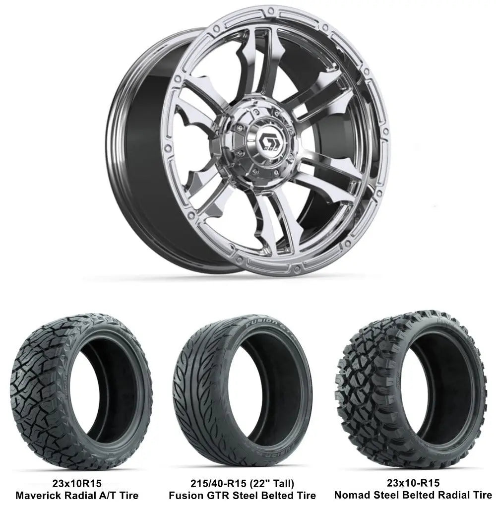 15" GTW Shogun Chrome Wheels with Lifted Tire Combo