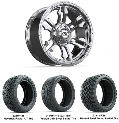 15" GTW Shogun Chrome Wheels with Lifted Tire Combo