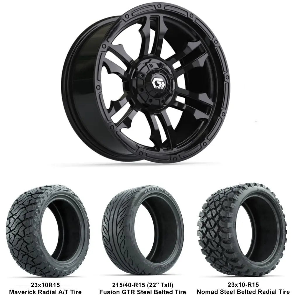 15" GTW Shogun Gloss Black Wheels with Lifted Tire Combo