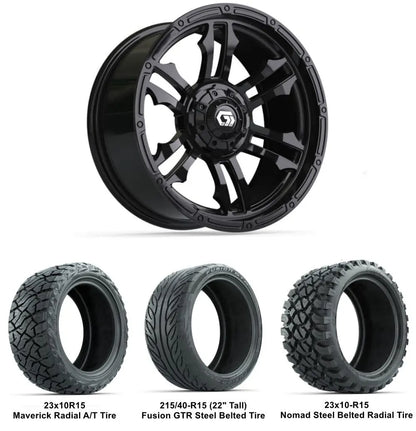 15" GTW Shogun Gloss Black Wheels with Lifted Tire Combo