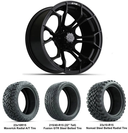 15" GTW Spyder Matte Black Wheels with Lifted Tire Combo