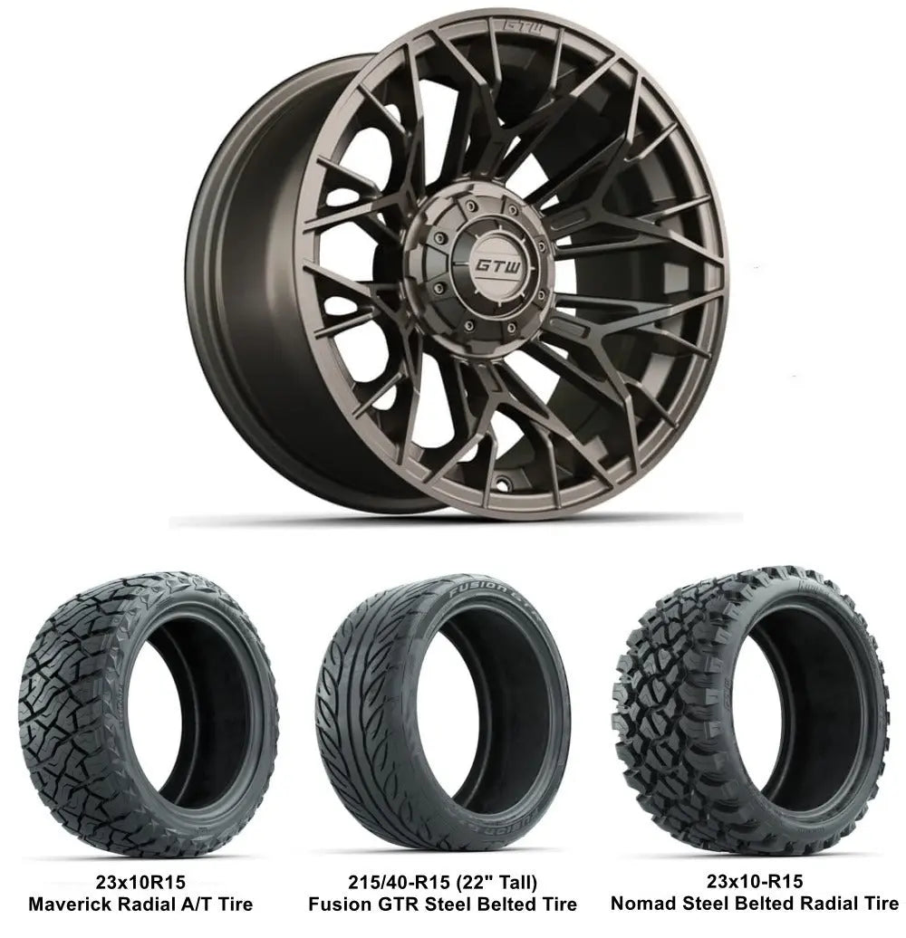 15" GTW Stellar Matte Bronze Wheels with Lifted Tire Combo