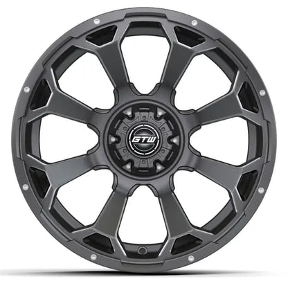 Gray alloy wheel with GTW logo on a white background