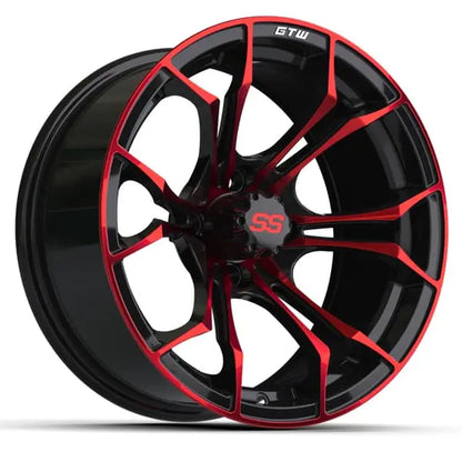 15" GTW Spyder Red and Black Wheels with Lifted Tire Combo