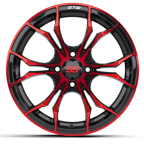 15" GTW Spyder Red and Black Wheels with Lifted Tire Combo