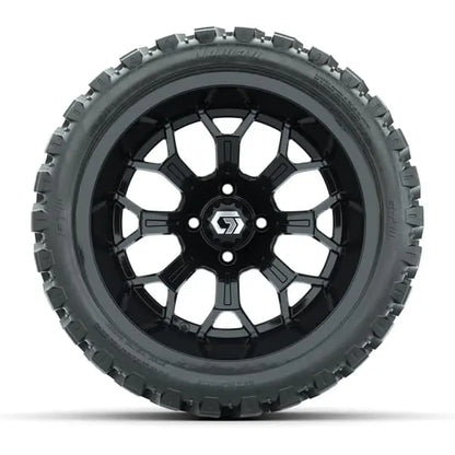 15" GTW Assault Gloss Black Wheels with 23x10R15 Nomad Steel Belted AT Tires