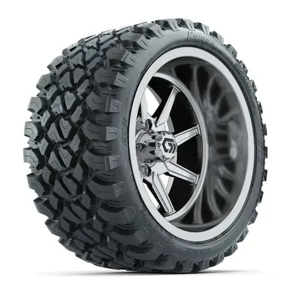 23x10 R15 Nomad Radial All Terrain Tire mounted on 15x9 Reaper Wide Chrome Wheel Angle View