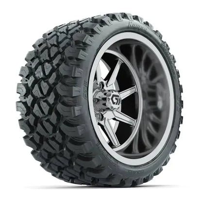 23x10 R15 Nomad Radial All Terrain Tire mounted on 15x9 Reaper Wide Chrome Wheel Angle View