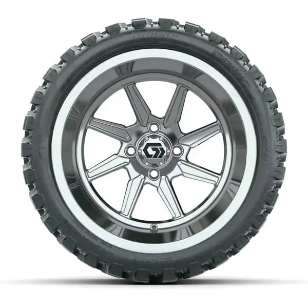 23x10 R15 Nomad Radial All Terrain Tire mounted on 15x9 Reaper Wide Chrome Wheel Face View