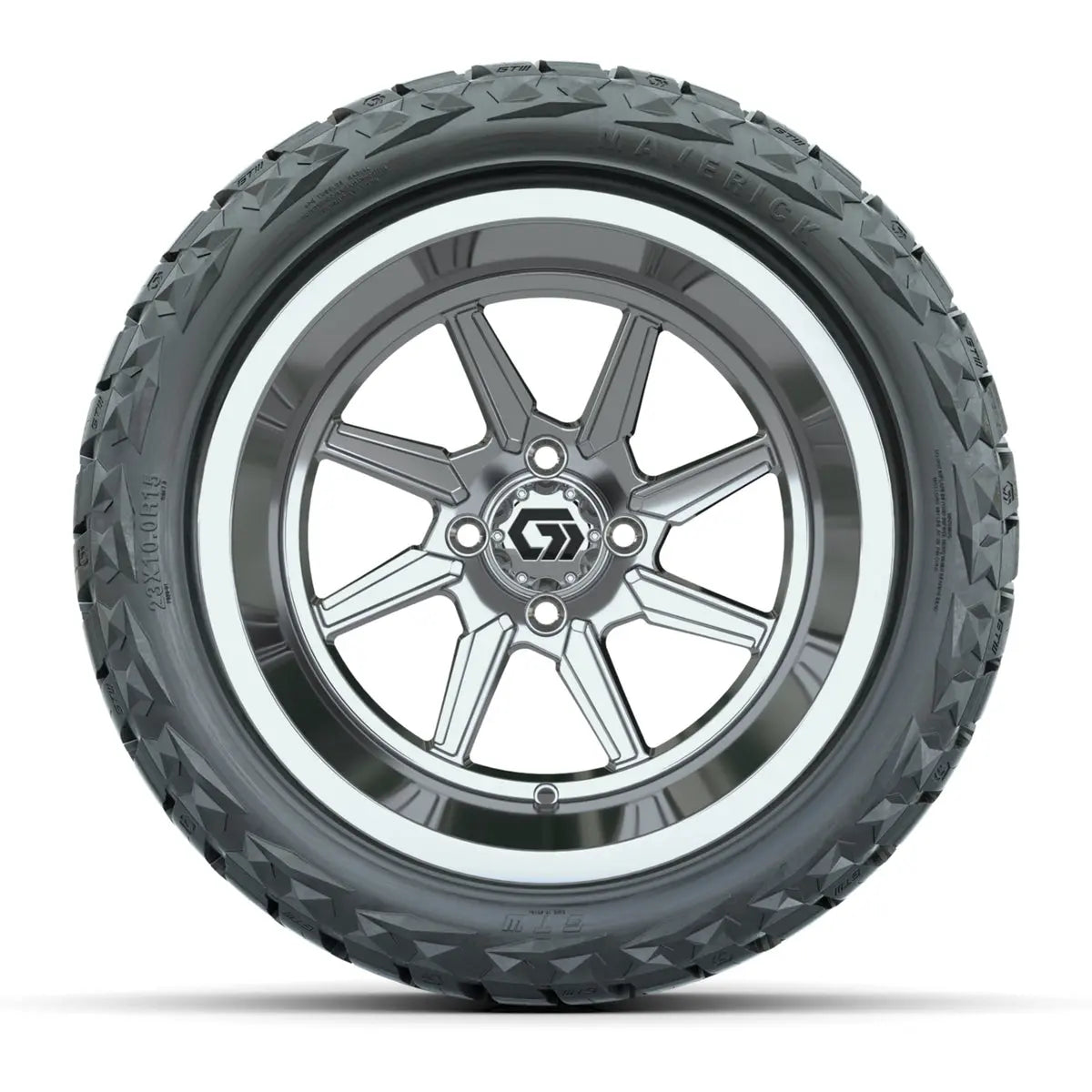 15" GTW Reaper Chrome Wheels with 23x10R15 Maverick Radial AT Tires