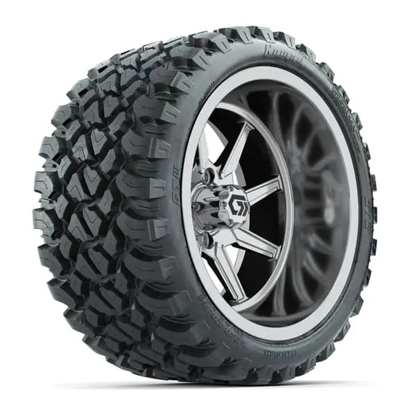 15" GTW Reaper Chrome Wheels with 23x10R15 Nomad Steel Belted AT Tires